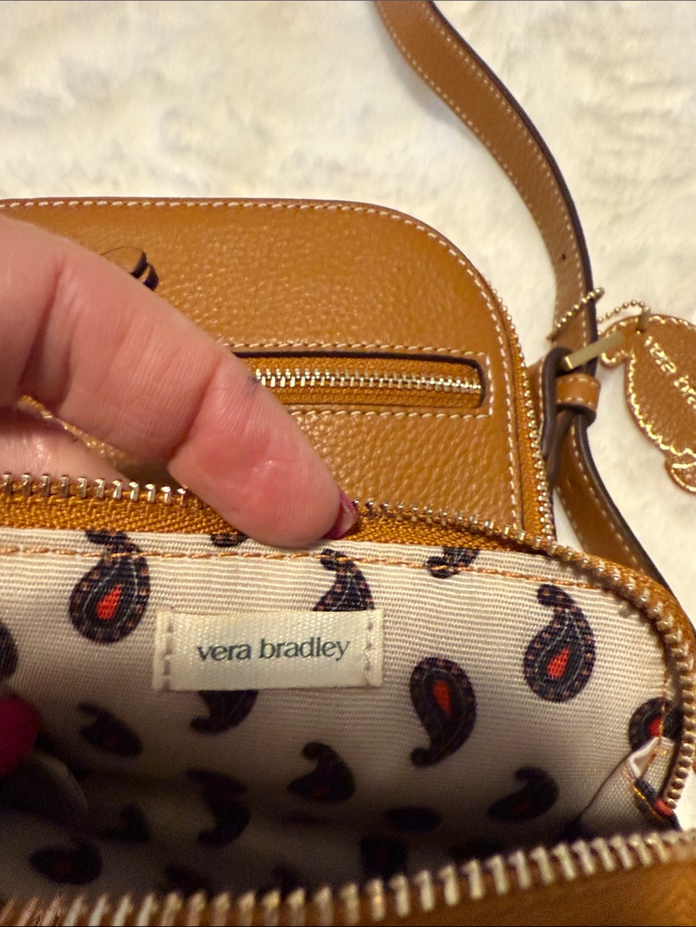 Vera Bradley Cognac Brown Pebbled Leather Crossbody with Matching Wallet NWT - Picture 3 of 13